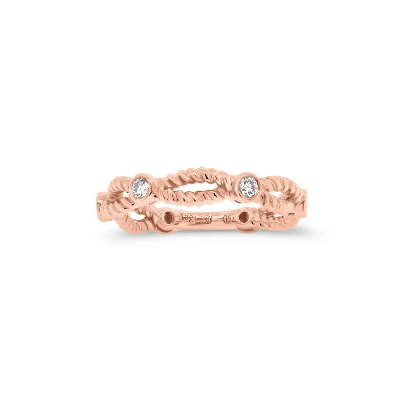 Stackable Fashion Rings in Rose - Gold Tone with Delicate Floral EngravingsTwisted Gold Stackable Ring with Diamond Bezels