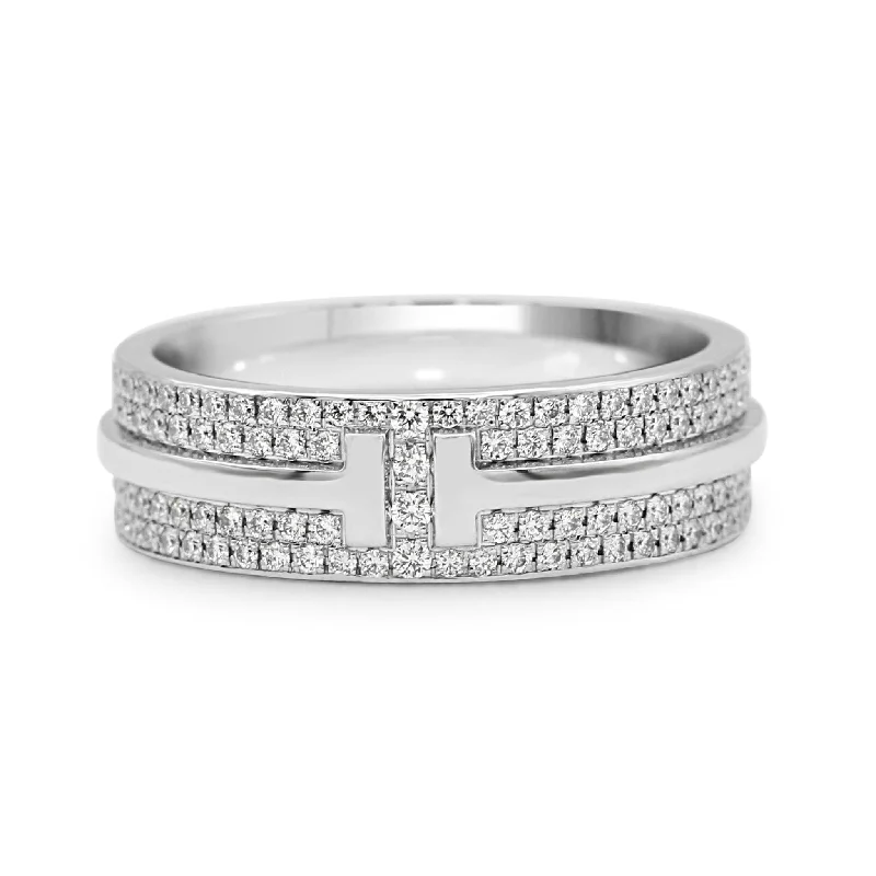 Cluster - Style Women's Diamond Rings with Multiple Small Diamonds Arranged in a Stunning PatternTiffany T Wire Wide Pavé Diamond Band Ring