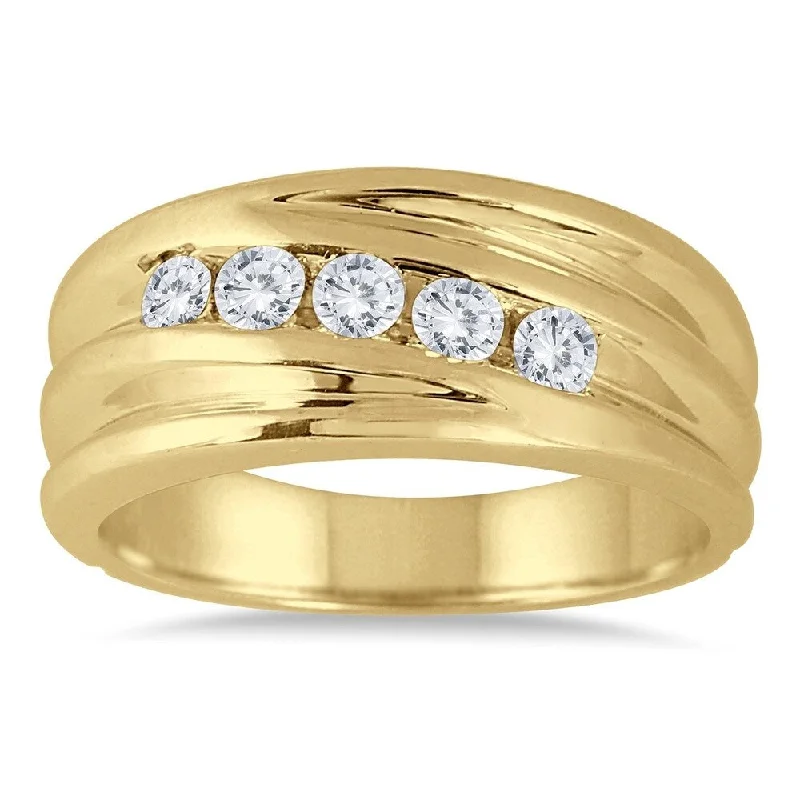 Princess - Cut Women's Diamond Rings in White Gold with a High - Clarity Diamond for a Modern Look1/2 Carat TW Five Stone Diamond Men's Ring in 10K Yellow Gold