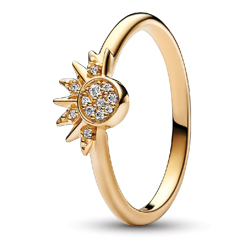 Stackable Fashion Rings in Rose - Gold Tone with Delicate Floral EngravingsCelestial Sun 14K Gold-Plated Ring With Clear Cubic Zirconia