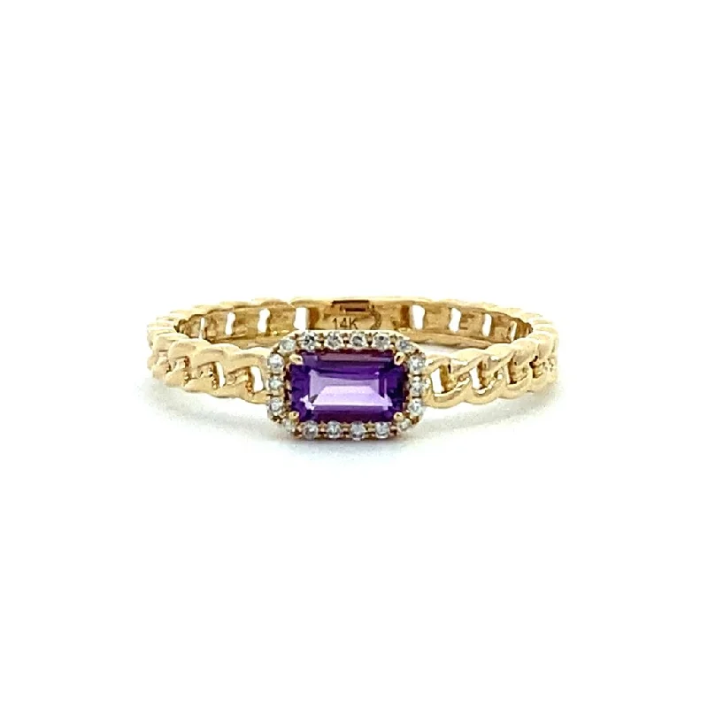 Bohemian - Style Fashion Rings with Turquoise and Silver Filigree for a Free - Spirited Look14K Yellow Gold Amethyst And Diamond Ring