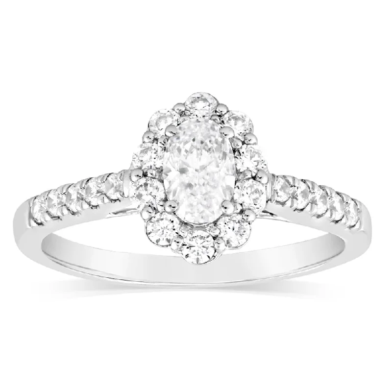 Halo - Style Women's Diamond Rings with a Center Diamond Surrounded by Smaller Diamonds in 18K GoldLuminesce Lab Grown 14ct White Gold 1 Carat Diamond Solitaire Fancy Ring with 1/2Carat Central Oval Cut