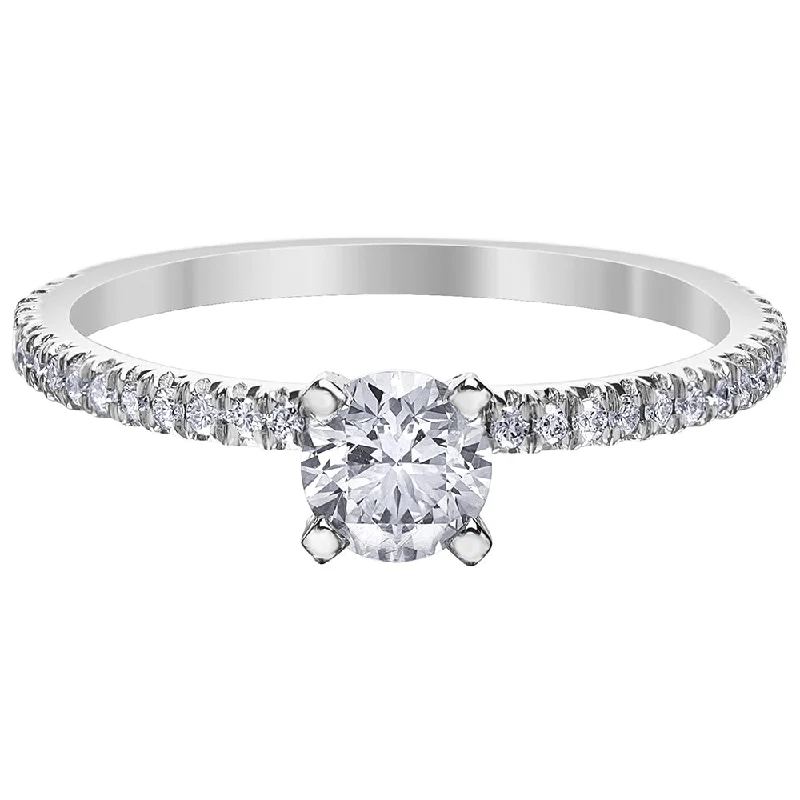 Marquise - Cut Women's Diamond Rings in Palladium for a Unique and Elongated ShapeCanadian Round Diamond Ring with Accented Band