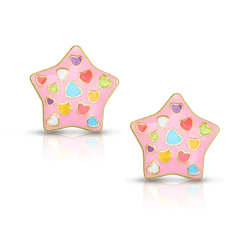 Rhinestone - Embellished Crown - Shaped Stud Earrings for a Princess - Inspired LookPuffed Star Stud Earrings