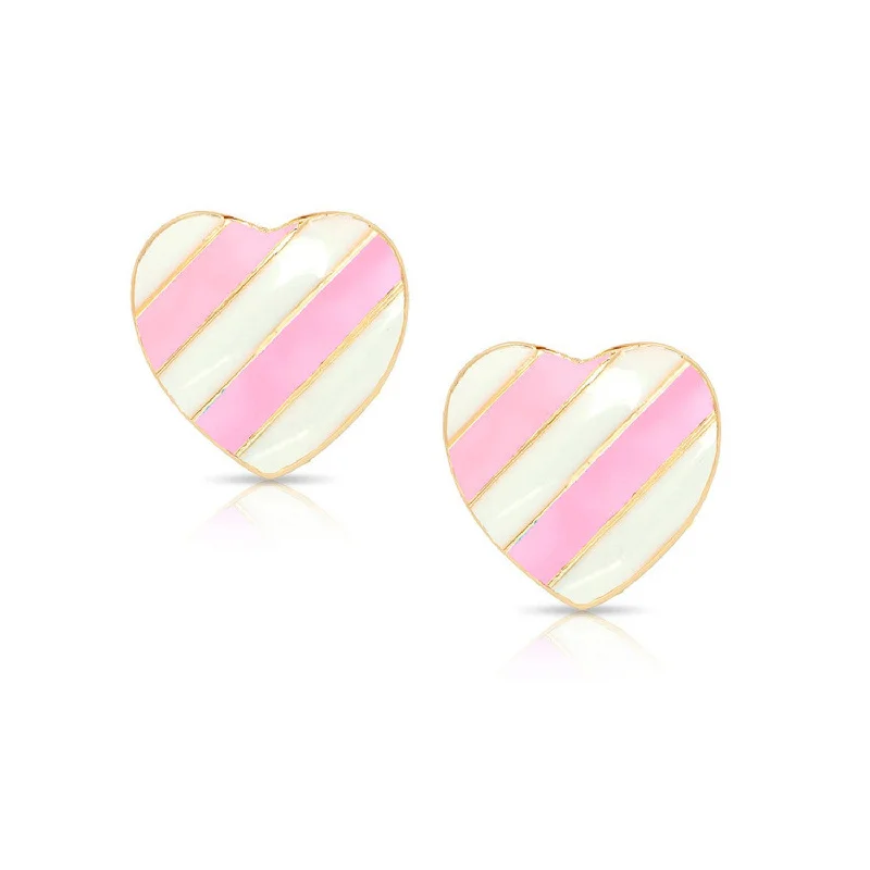 Adjustable - Back Crystal Stud Earrings in Clear for a Sparkling and Versatile PieceStriped Heart Stud Earrings