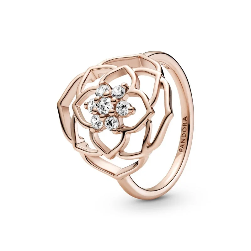 Bangle - Style Fashion Rings in Rose - Gold - Plated Aluminum with Etched PatternsPandora Rose Rose Petals Statement Ring