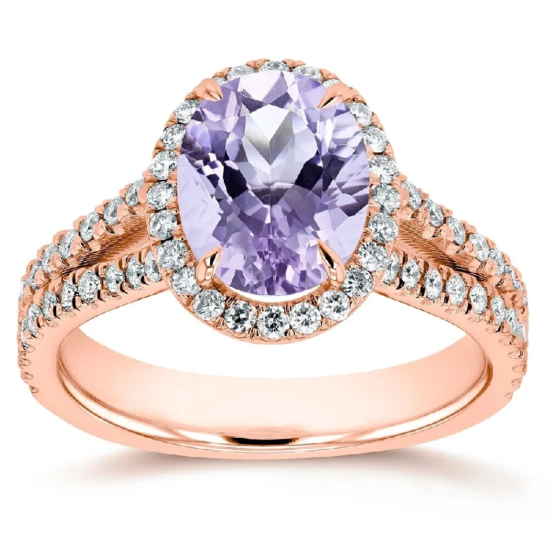 Heart - Shaped Women's Diamond Rings in Rose Gold for a Romantic and Symbolic GiftAnnello by Kobelli 14k Gold 2ct TGW Oval Cut Lavender Amethyst and Diamond Halo Split Shank Gemstone Ring