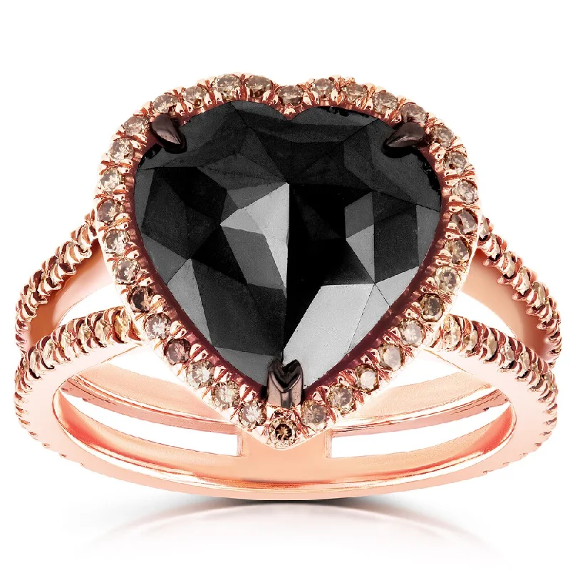 Vintage - Style Women's Diamond Rings with Floral - Engraved Bands and Multiple Diamond AccentsAnnello by Kobelli 18k Rose Gold 5ct TDW Black and Brown Diamond Heart Halo Double Shank Ring - Size