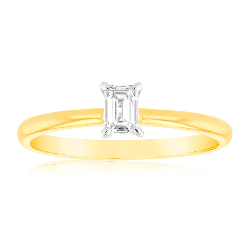 Marquise - Cut Women's Diamond Rings in Palladium for a Unique and Elongated ShapeLuminesce Lab Grown 9ct Yellow Gold 1/4 Carat Emerald Cut Solitaire Diamond Ring