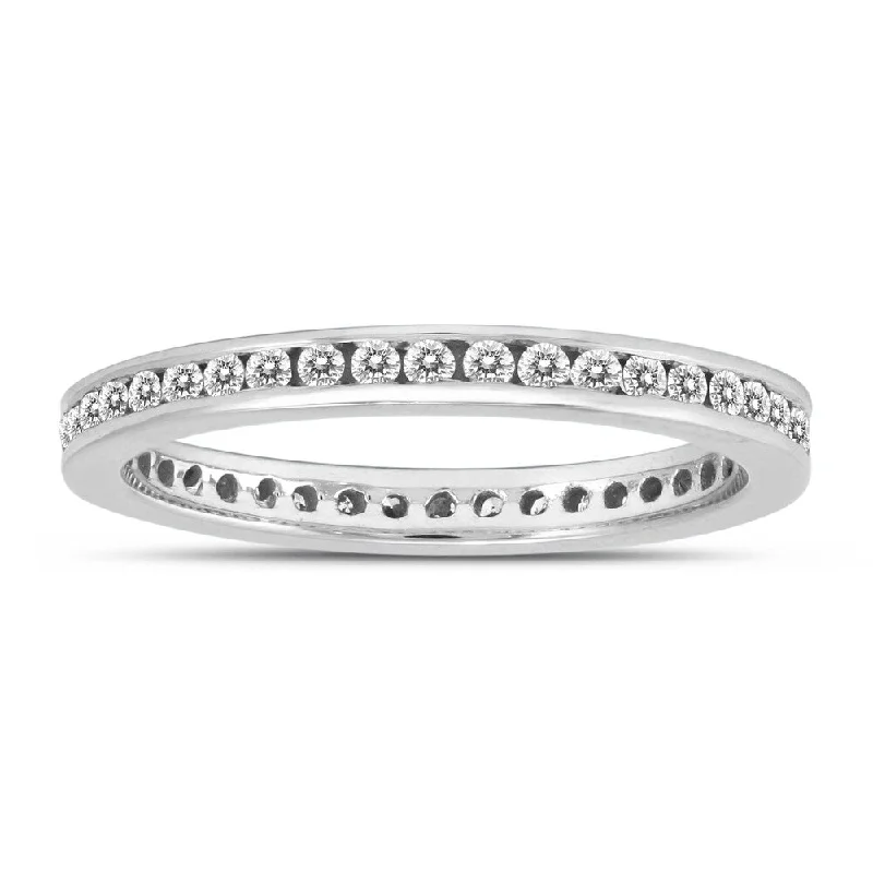 Art Deco - Inspired Women's Diamond Rings with Geometric Designs and Baguette - Cut Diamonds1/2 Carat TW Channel Set Thin Eternity Diamond Band in 10K White Gold