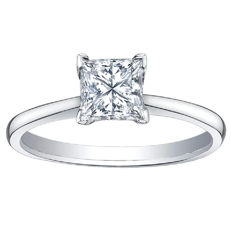 Halo - Style Women's Diamond Rings with a Center Diamond Surrounded by Smaller Diamonds in 18K GoldCanadian Princess Cut Solitaire Diamond Ring