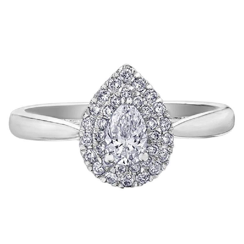 Women's Solitaire Diamond Rings with Round - Cut Diamonds and Platinum Settings for an Elegant EngagementCanadian Pear Shaped Diamond Ring with Double Halo