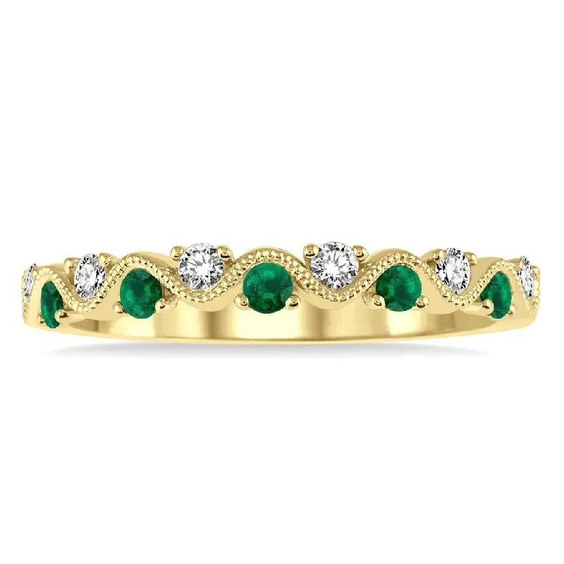 Textured Fashion Rings in Pewter with Hammered and Embossed Surfaces14K Yellow Gold Diamond And Emerald Wave Band Ring