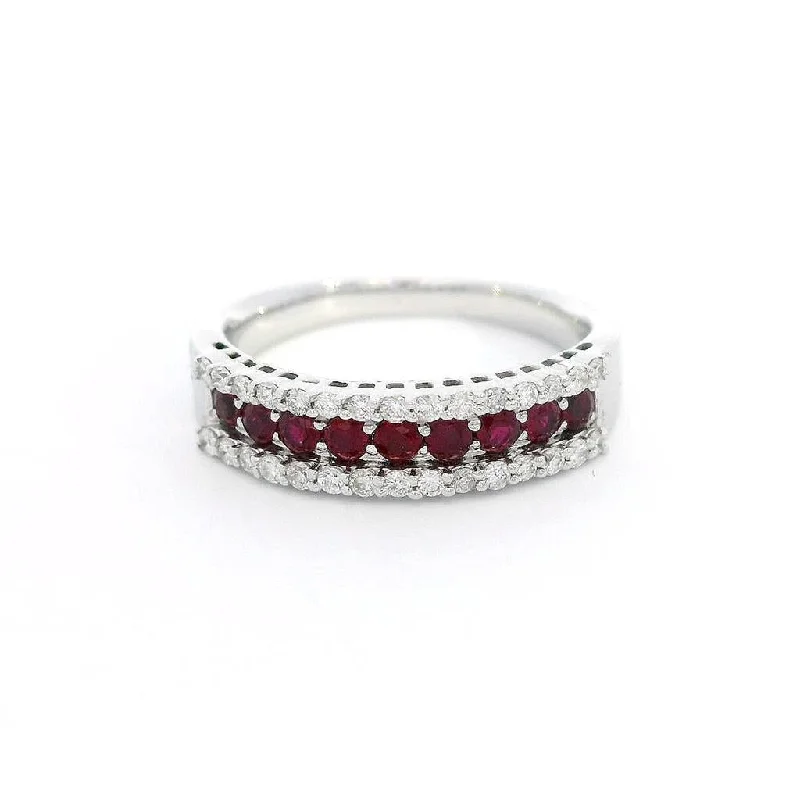 Open - Band Fashion Rings in Sterling Silver with Gemstone Inlays14K White Gold Round Rubies Band Ring