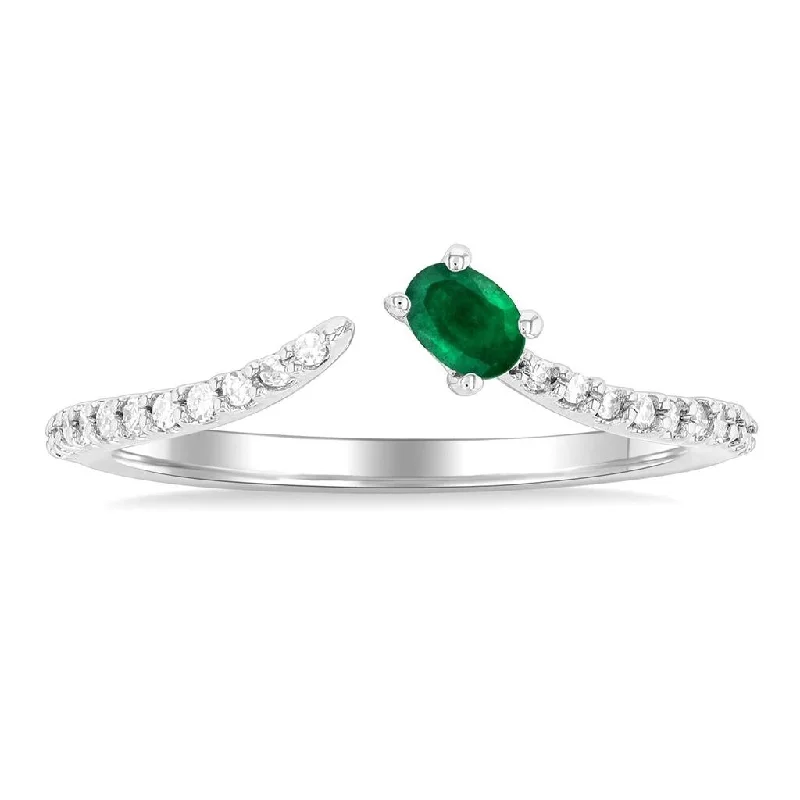 Open - Band Fashion Rings in Sterling Silver with Gemstone Inlays10K Yellow Gold Open Chevron Emerald And Diamond Ring