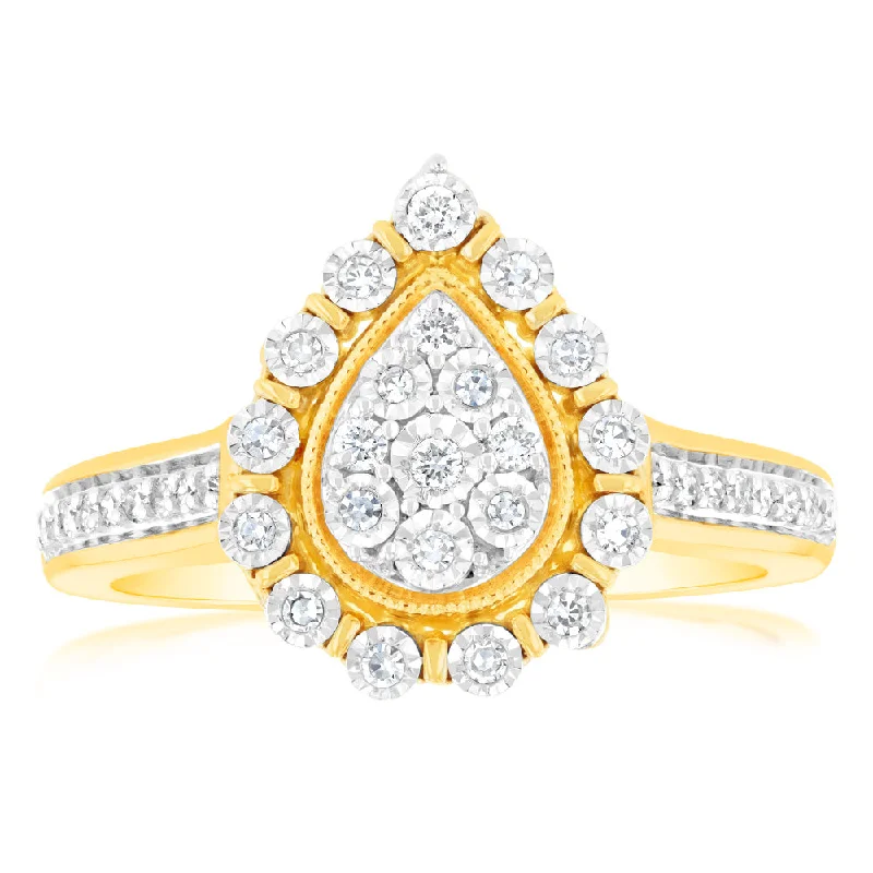 Marquise - Cut Women's Diamond Rings in Palladium for a Unique and Elongated ShapeLuminesce Lab Grown 1/5 Carat Diamond Ring in 9ct Yellow Gold