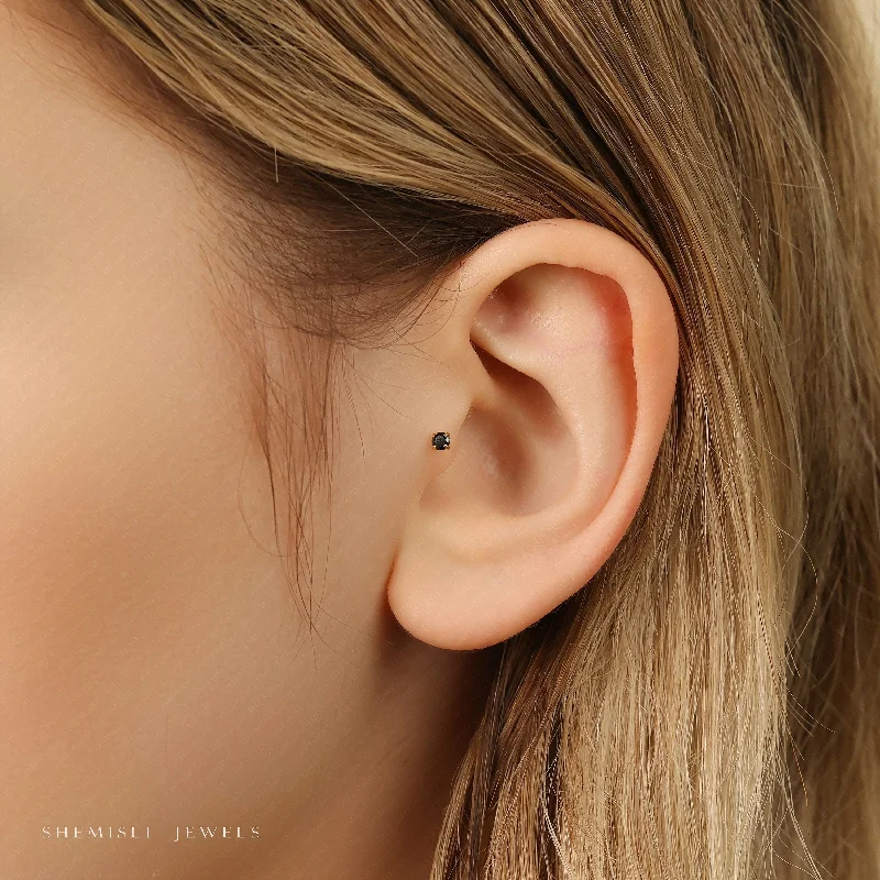 Leather - Inlaid Stud Earrings in Brown for a Rustic and Unique DesignTiny Black Stone Threadless Flat Back Tragus Stud, 20,18,16ga, 5-10mm, Unisex, Surgical Steel, SHEMISLI SS521