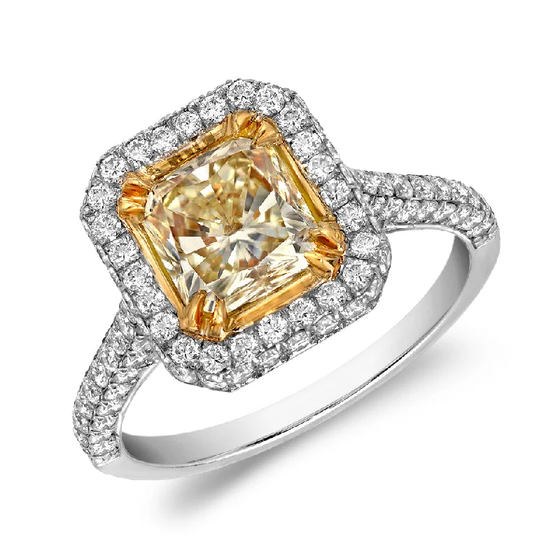 Three - Stone Women's Diamond Rings Symbolizing Past, Present, and Future with Emerald - Cut DiamondsPenelope Fancy Yellow Radiant Cut Ring