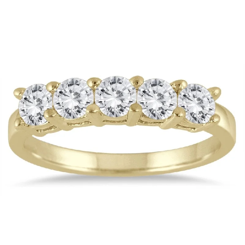 Signature - Design Women's Diamond Rings with a Brand - Specific Pattern and High - Quality Diamonds1 Carat TW Five Stone Wedding Band in 14K Yellow Gold