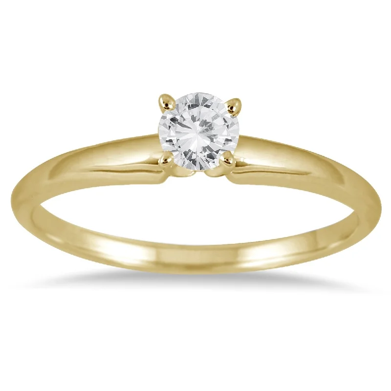 Pear - Shaped Women's Diamond Rings in Yellow Gold with a Single - Diamond Pendant LookMarquee 1/7 Carat Round Diamond Solitaire Ring in 14K Yellow Gold