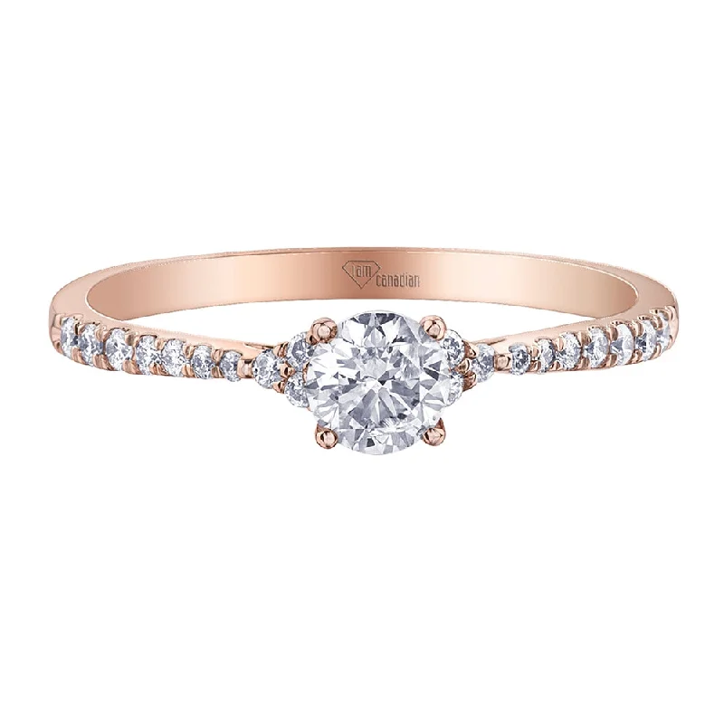 Three - Stone Women's Diamond Rings Symbolizing Past, Present, and Future with Emerald - Cut DiamondsRose Gold and Canadian Round Diamond Solitaire Ring