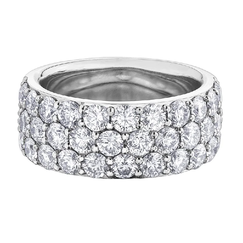 Halo - Style Women's Diamond Rings with a Center Diamond Surrounded by Smaller Diamonds in 18K GoldThree-Row Pavé Set Diamond Ring