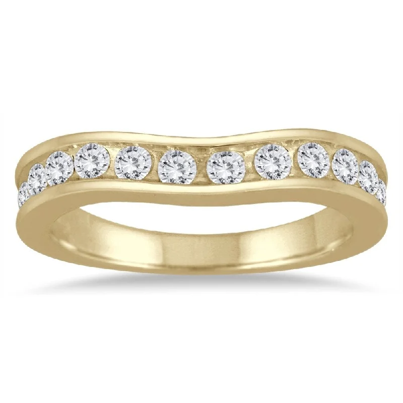 Vintage - Style Women's Diamond Rings with Floral - Engraved Bands and Multiple Diamond Accents1 Carat TW Diamond Channel Set Curved Band in 14K Yellow Gold