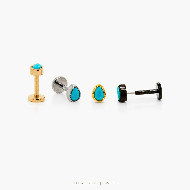 Glow - in - the - Dark Star Stud Earrings for a Mysterious and Night - Time - Friendly AccessoryTiny Teardrop Turquoise Threadless Flat Back Earrings, 20,18,16ga, 5-10mm Unisex, Surgical Steel SHEMISLI SS596