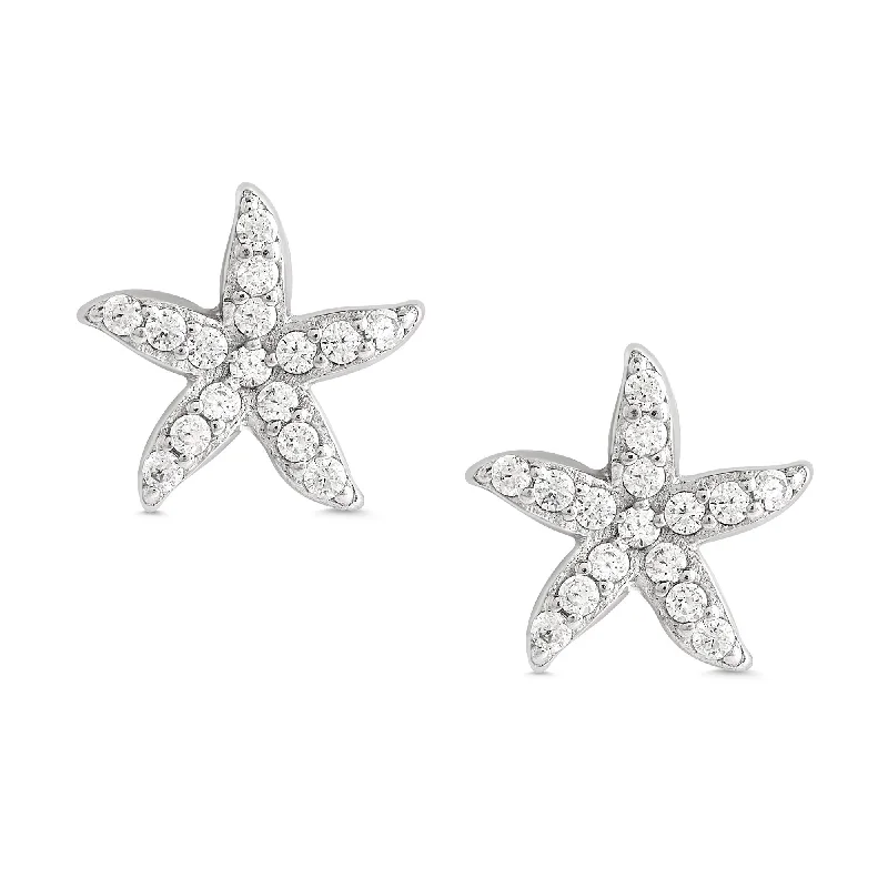 Hypoallergenic Sterling Silver Star - Studded Stud Earrings for Sensitive EarsStarfish CZ Stud Earrings in Sterling Silver