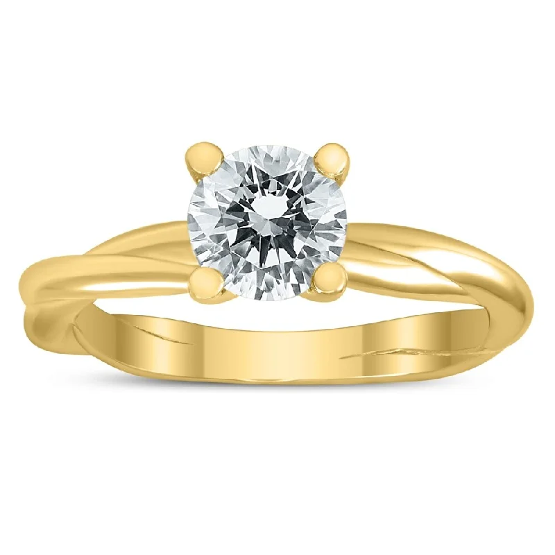 Princess - Cut Women's Diamond Rings in White Gold with a High - Clarity Diamond for a Modern Look1 Carat AGS Certified Diamond Solitaire Braided Twist Ring in 14K Yellow Gold