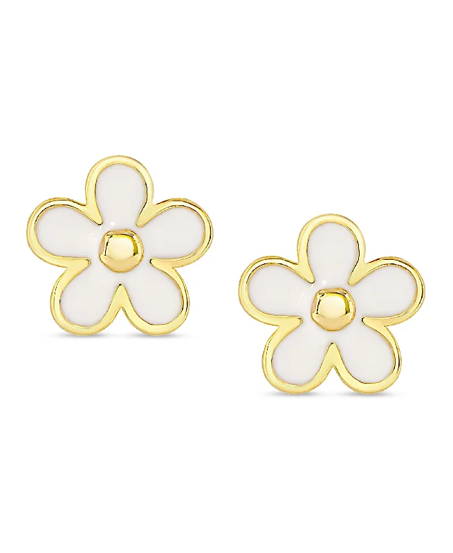 Cubic Zirconia - Encrusted Flower Stud Earrings in Pink for a Girly and Glamorous AccessoryFlower Stud Earrings (White)