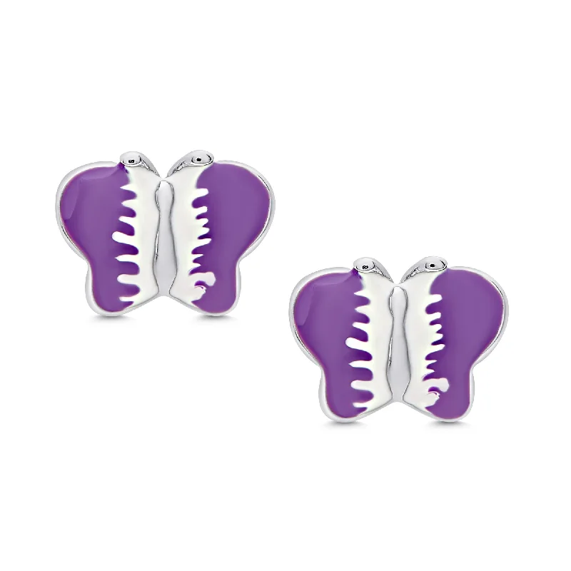 Rainbow - Colored Enameled Butterfly Stud Earrings for a Playful and Colorful StatementButterfly Stud Earrings in Sterling Silver - Purple