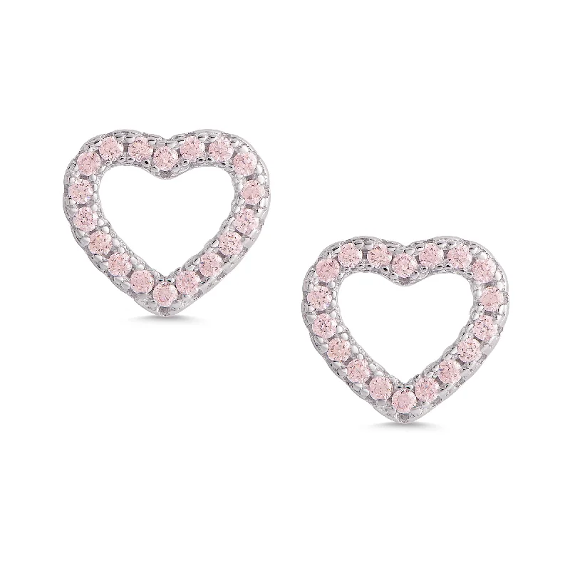 Magnetic - Back Stud Earrings in Black for Easy and Comfortable WearOpen Heart Pink CZ Stud Earrings in Sterling Silver