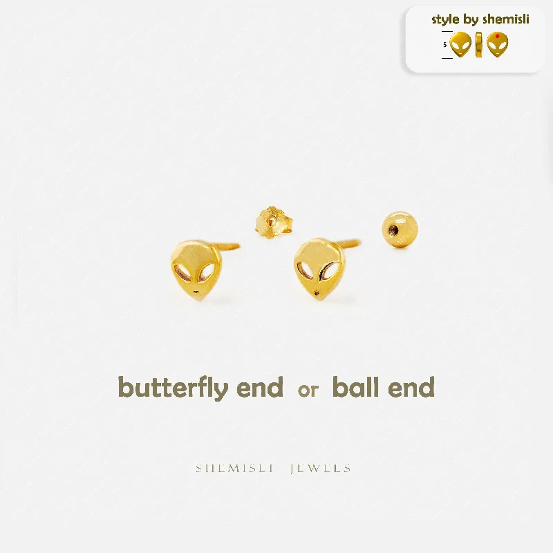 Rose Gold - Tone Geometric - Patterned Stud Earrings for a Modern and Trendy LookTiny Alien Studs Earrings, Unisex, Gold, Silver SHEMISLI SS837 Butterfly End, SS838 Screw Ball End (Type A)