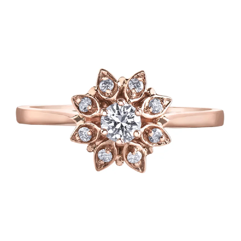 Cathedral - Style Women's Diamond Rings with a Raised Center Setting and Elaborate MetalworkFloral Canadian Diamond Ring