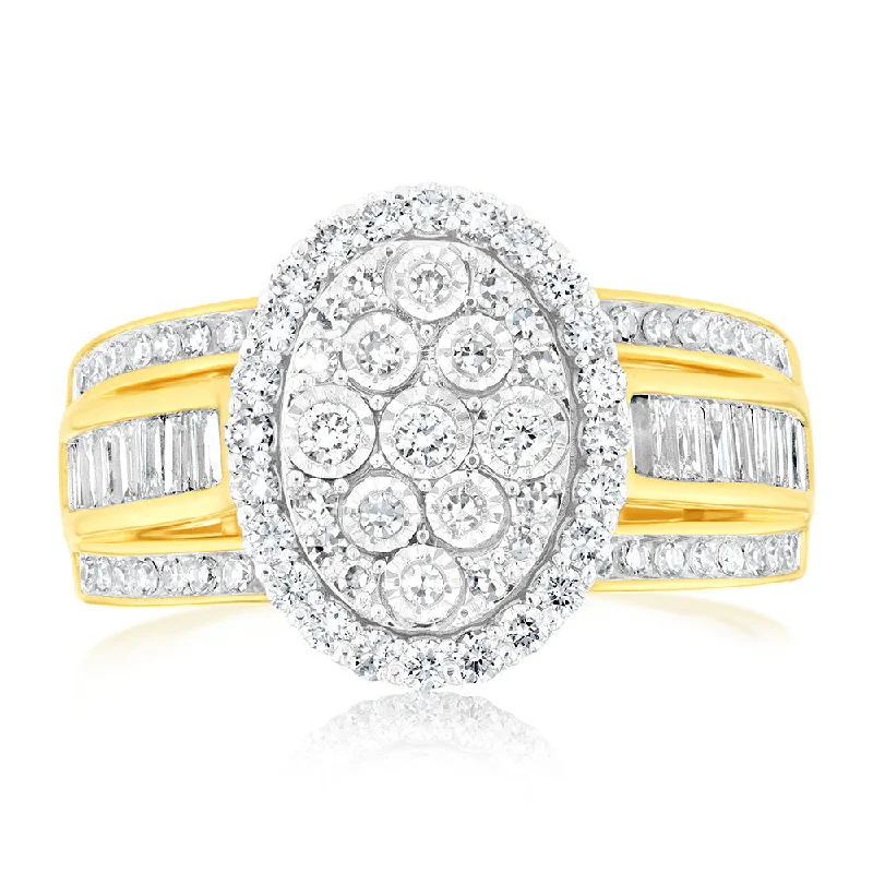 Cathedral - Style Women's Diamond Rings with a Raised Center Setting and Elaborate MetalworkLuminesce Lab Grown 9ct Yellow Gold Ring in1 Carat Diamond