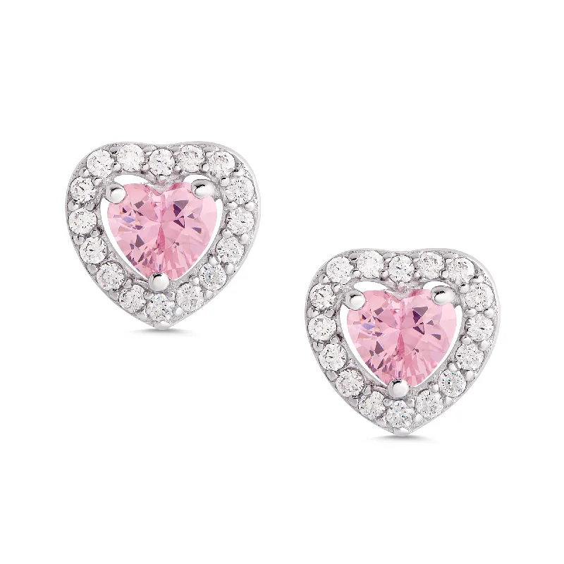 Glow - in - the - Dark Star Stud Earrings for a Mysterious and Night - Time - Friendly AccessoryPink & White CZ Heart Halo Stud Earrings in Sterling Silver