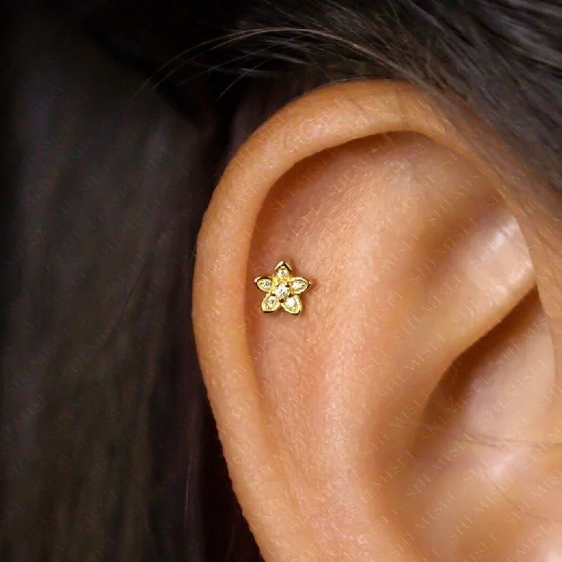 Leather - Inlaid Stud Earrings in Brown for a Rustic and Unique DesignForget-Me-Nots Flower Studs, Jasmine Earrings, Unisex, Gold, Silver SHEMISLI SS819 Butterfly End, SS820 Screw Ball End (Type A)