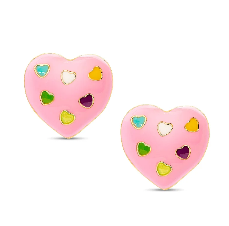 Rhinestone - Embellished Crown - Shaped Stud Earrings for a Princess - Inspired LookPuffed Heart Stud Earrings