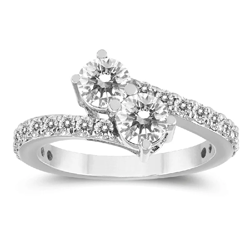 Cushion - Cut Women's Diamond Rings in Platinum with a Soft and Romantic Appearance2 Carat TW Two Stone Diamond Ring in 14K White Gold