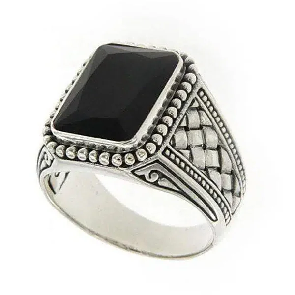 Stackable Fashion Rings in Rose - Gold Tone with Delicate Floral EngravingsSamuel B. Essex Black Onyx Sterling Silver Ring