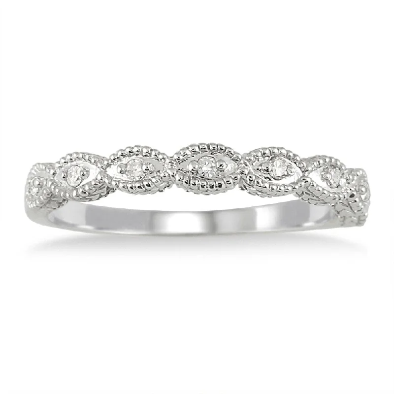 Cluster - Style Women's Diamond Rings with Multiple Small Diamonds Arranged in a Stunning Pattern1/10 Carat TW Diamond Band in 10K White Gold