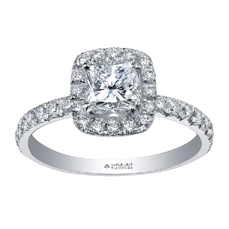 Tennis - Style Women's Diamond Rings with a Continuous Row of Diamonds for a Classic and Versatile LookCanadian Round Diamond Ring with Cushion Halo and Accents