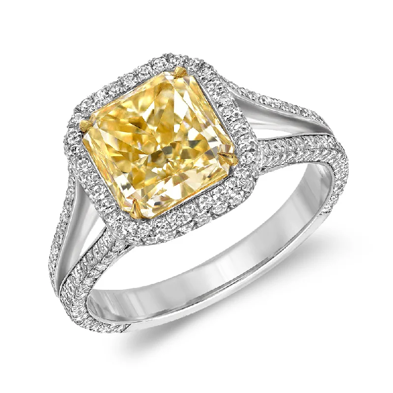 Three - Stone Women's Diamond Rings Symbolizing Past, Present, and Future with Emerald - Cut DiamondsAvalon Radiant Light Yellow Ring