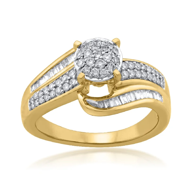 Cathedral - Style Women's Diamond Rings with a Raised Center Setting and Elaborate Metalwork18K YG Cluster Diamond Ring-1pc