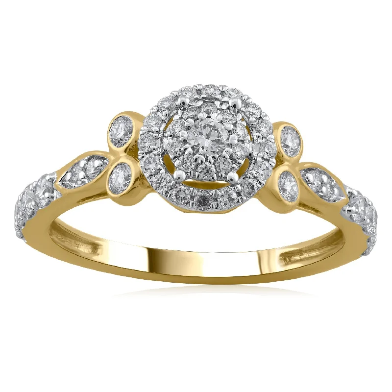 Art Deco - Inspired Women's Diamond Rings with Geometric Designs and Baguette - Cut Diamonds14K YG Cluster Diamond Ring-1pc