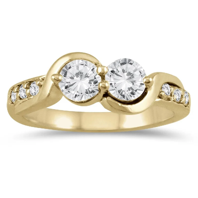 Tennis - Style Women's Diamond Rings with a Continuous Row of Diamonds for a Classic and Versatile LookMarquee 7/8 Carat TW Two Stone Diamond Ring in 14K Yellow Gold