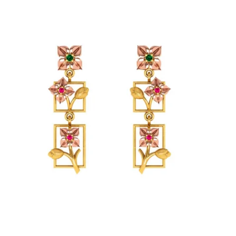 Vintage - Style Women's Diamond Rings with Floral - Engraved Bands and Multiple Diamond Accents3 Tiered 14k Climber Gold Floral Earrings