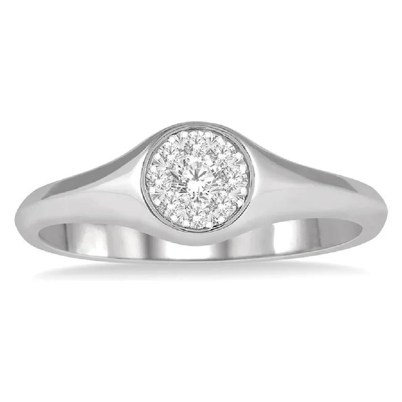 Minimalist Fashion Rings in Stainless Steel with a Single Solitaire Crystal14K White Gold 'Lovebright' Round Shape Diamond Signet Ring