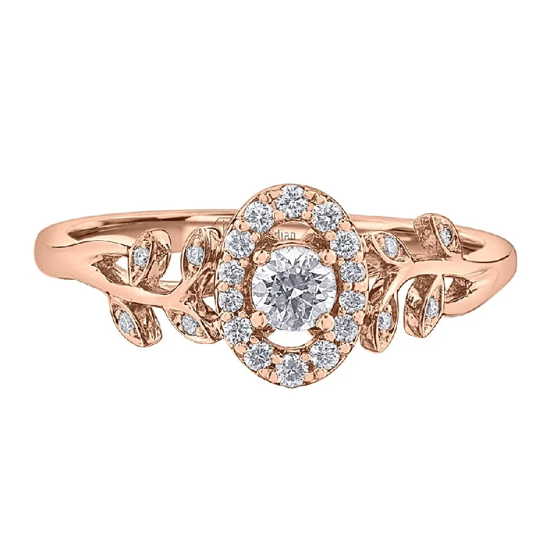 Cluster - Style Women's Diamond Rings with Multiple Small Diamonds Arranged in a Stunning PatternCanadian Oval Halo Diamond Ring with Leaf Accents